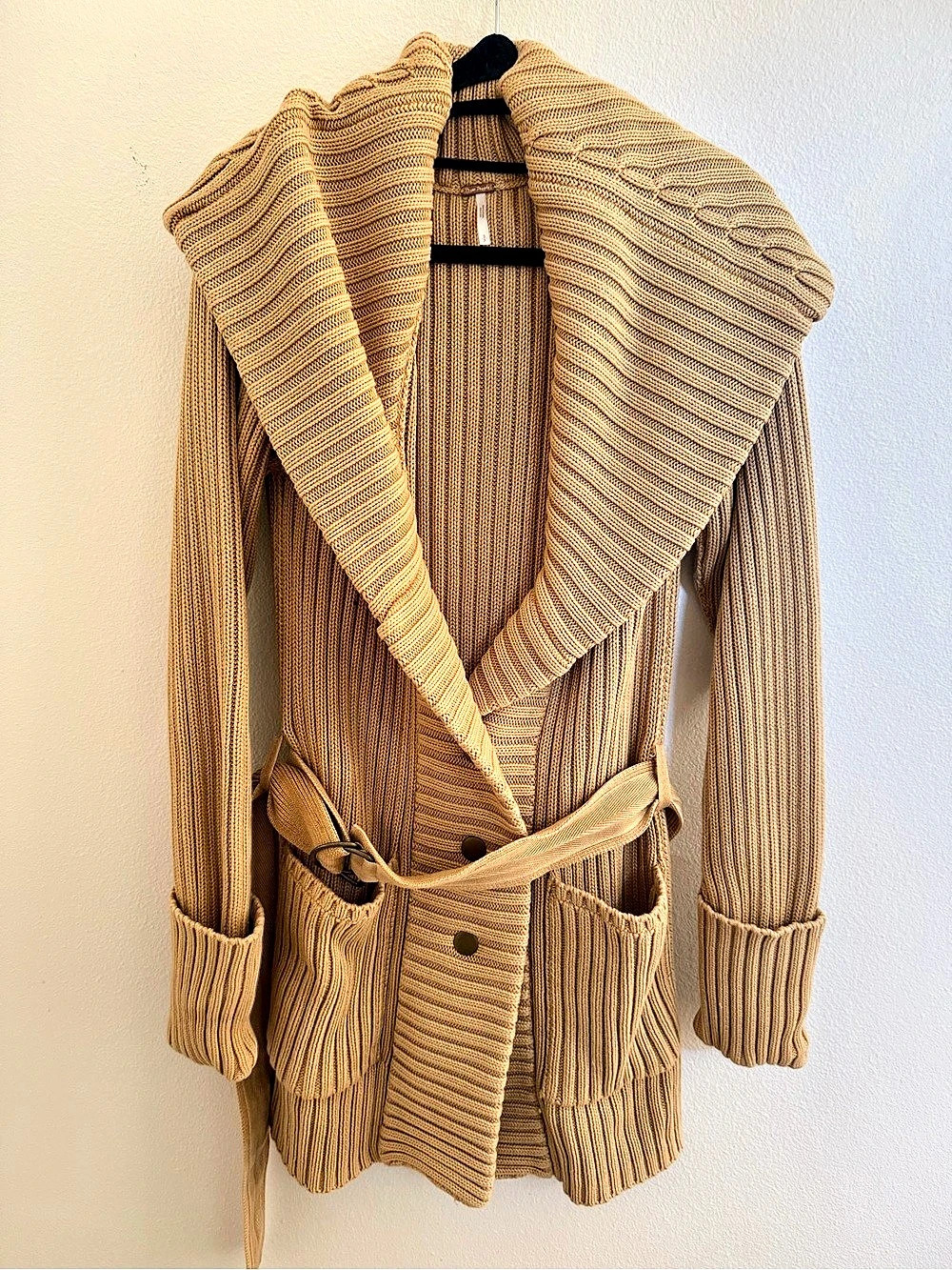 Free People Ribbed Belted Cardigan in Brown